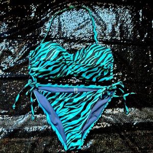 Victoria's Secret Mint Green and Black Zebra Print Bikini Set